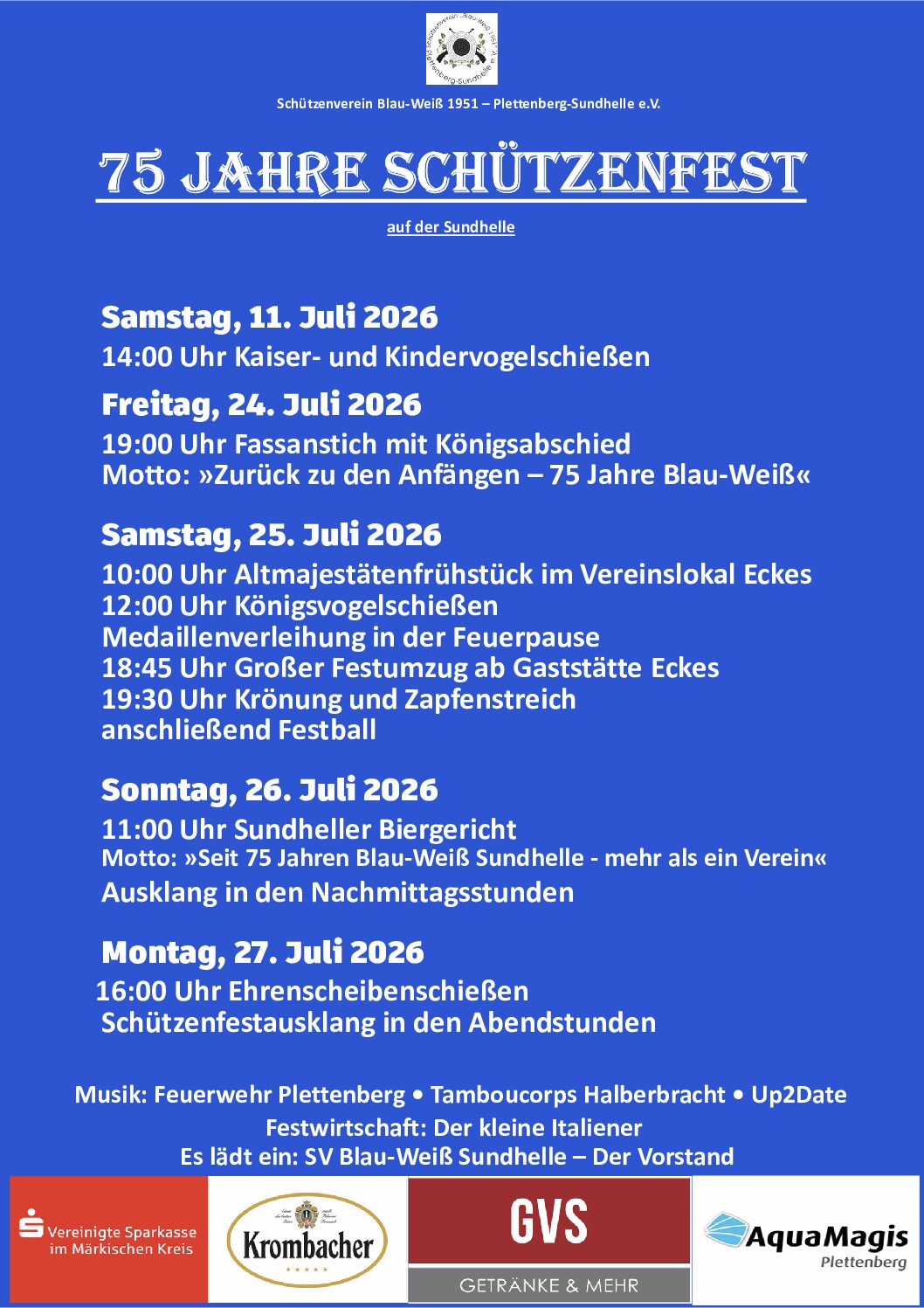 Mehr über den Artikel erfahren 75. Jubiläum, 75 Jahre Blau-Weiß Sundhelle!